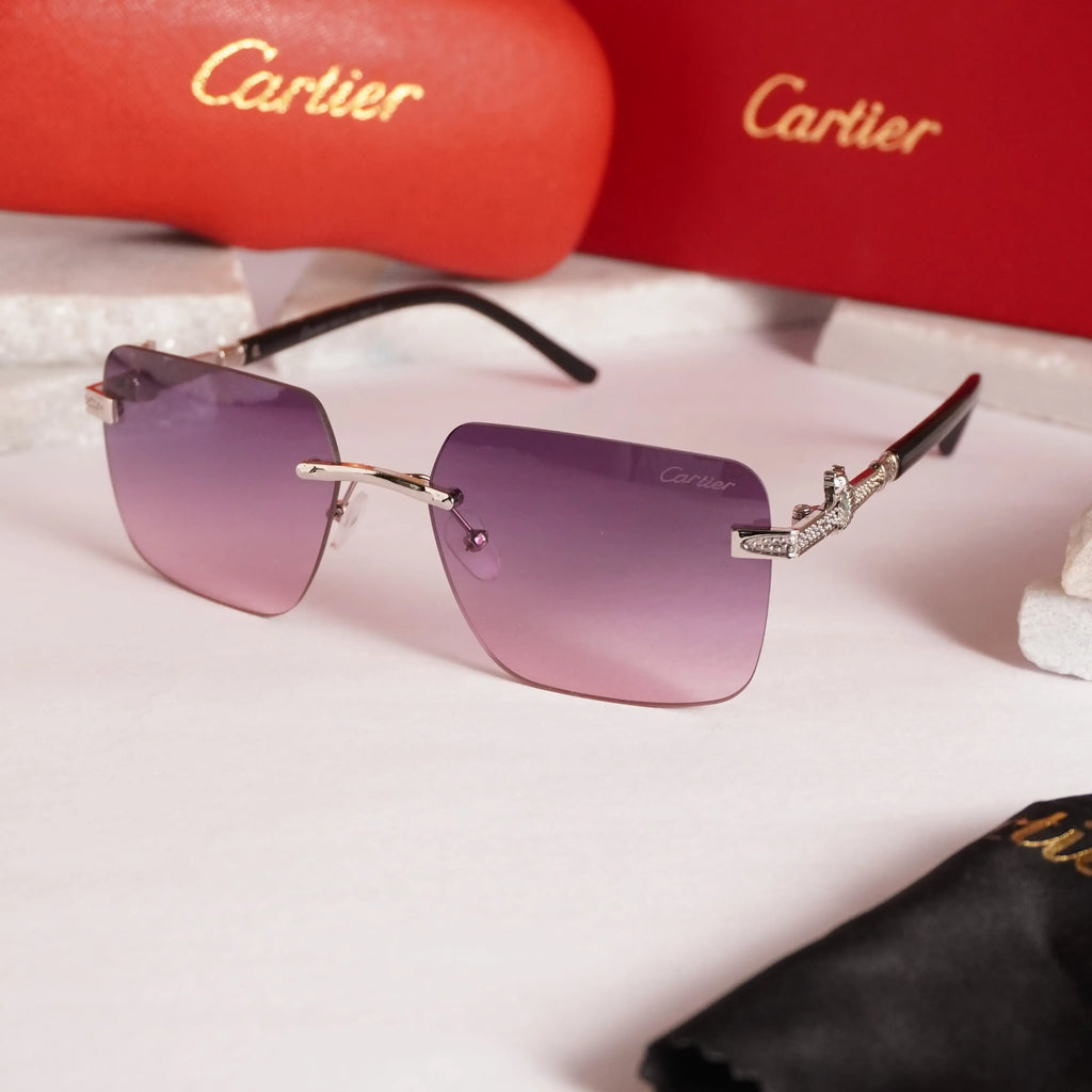 Violet gradient rimless square sunglasses - front view on marble surface