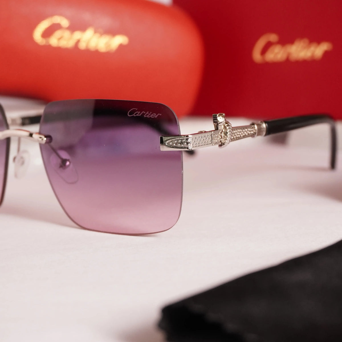 Violet gradient rimless square sunglasses - 3/4 angle view
