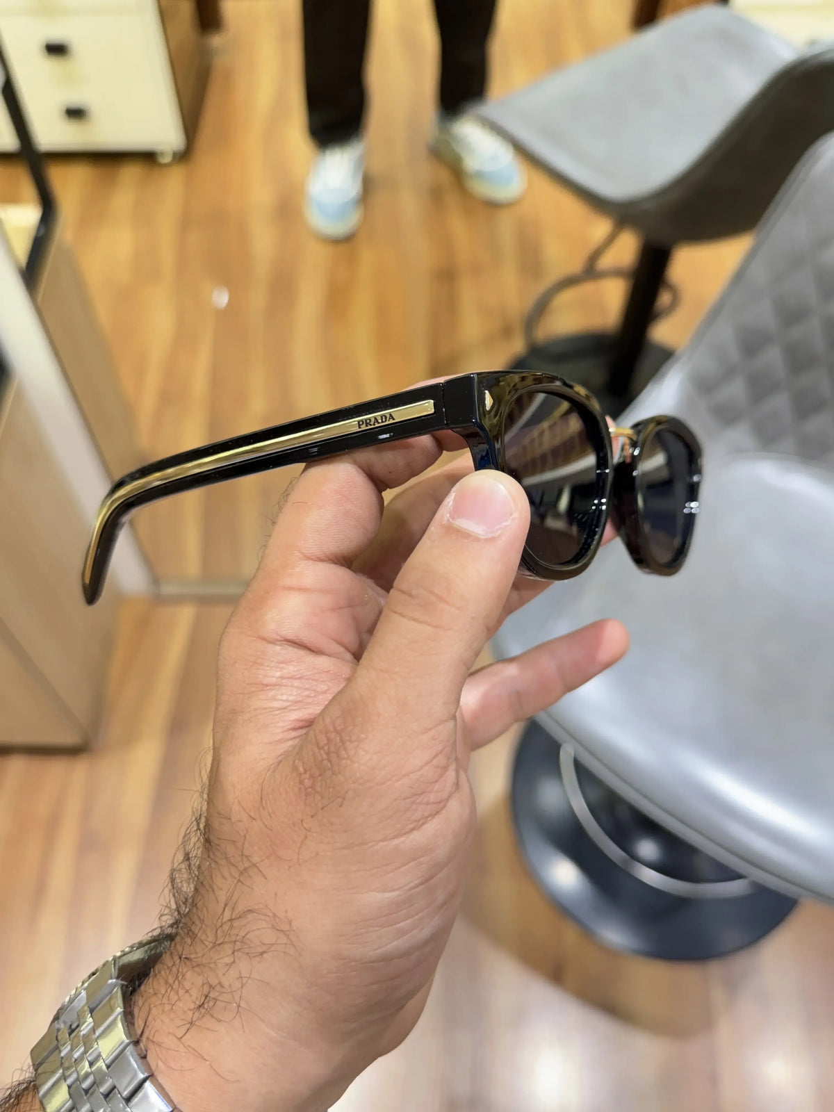 Prada Gold Black Sunglasses - Folded Side View