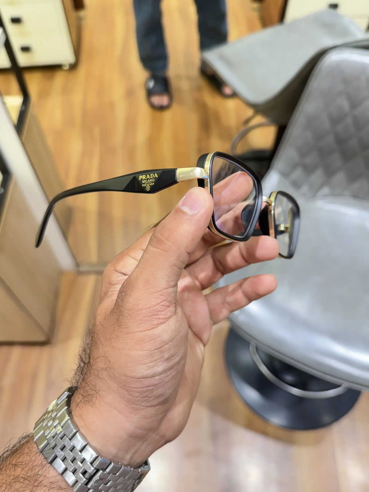Prada Square Eyeglasses Frame Black Gold - Front View