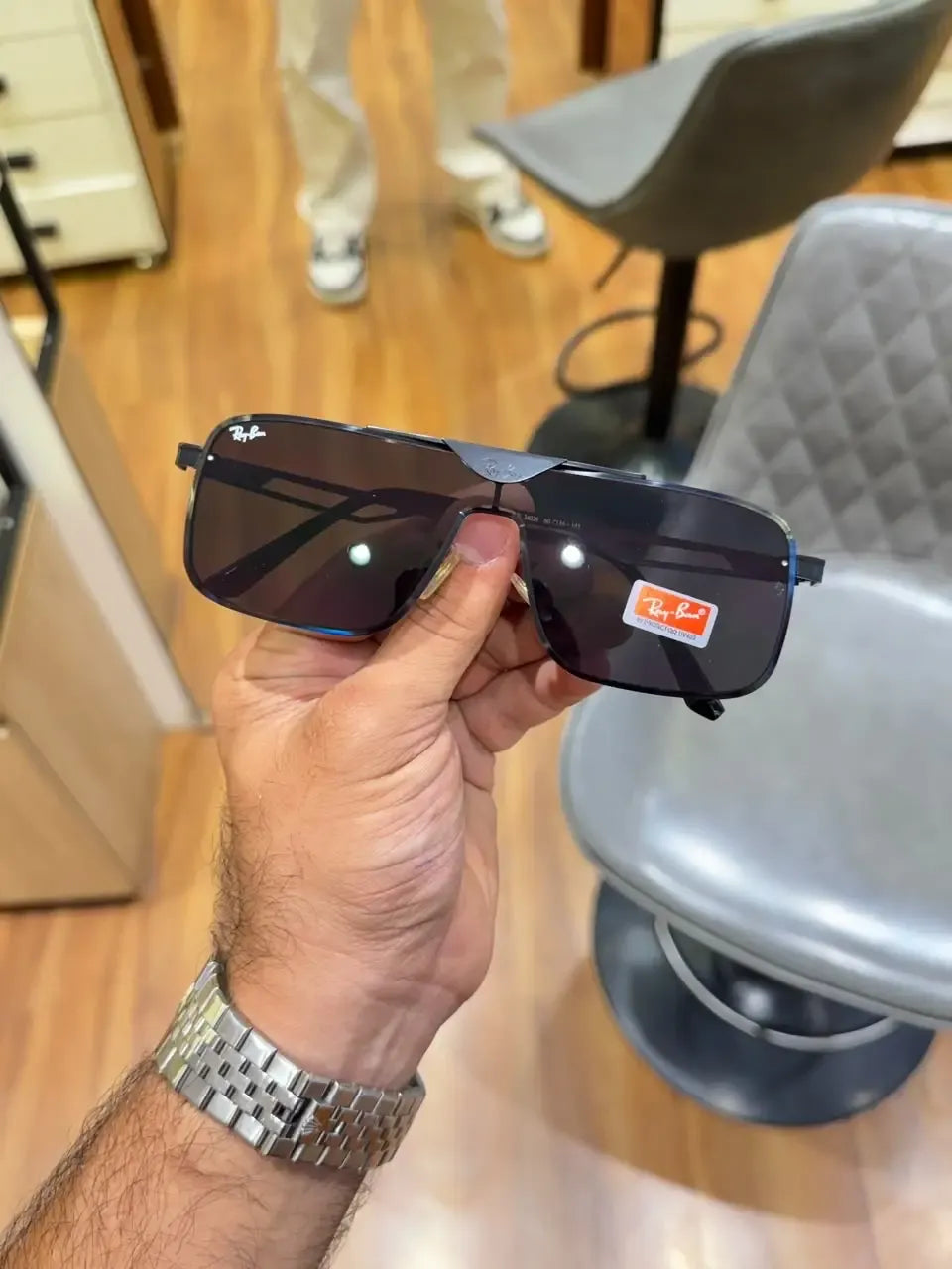 Ray-Ban RB3741 Black - Angled side view showing blue bridge accent detail